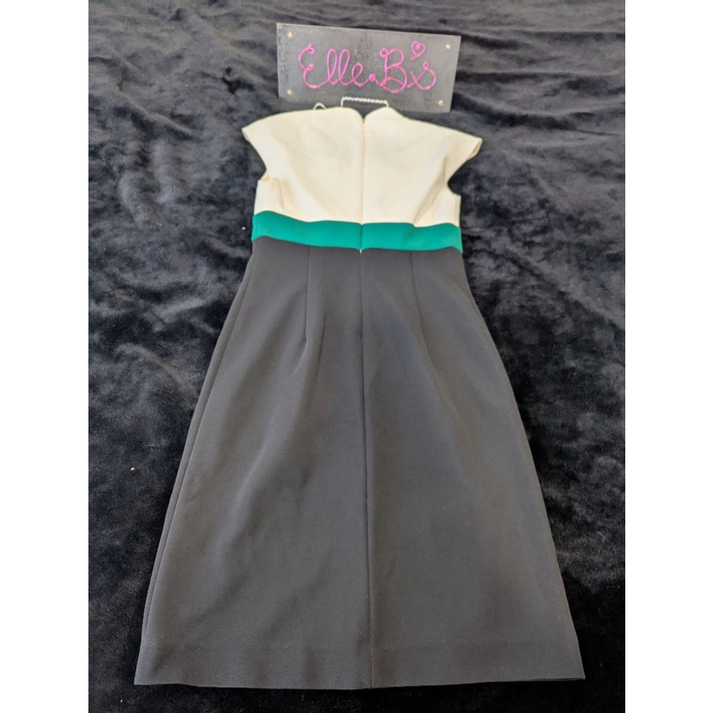 EUC London Times Black Cream Green PETITE Dress 4P - Picture 5 of 6
